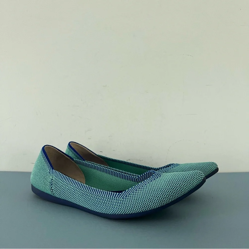 Rothy’s The Point Aquamarine Blue‎ Green Washable Knit Retired Ballet Flats